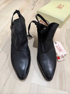 A.S.98 Black Pointed Open Back Heels